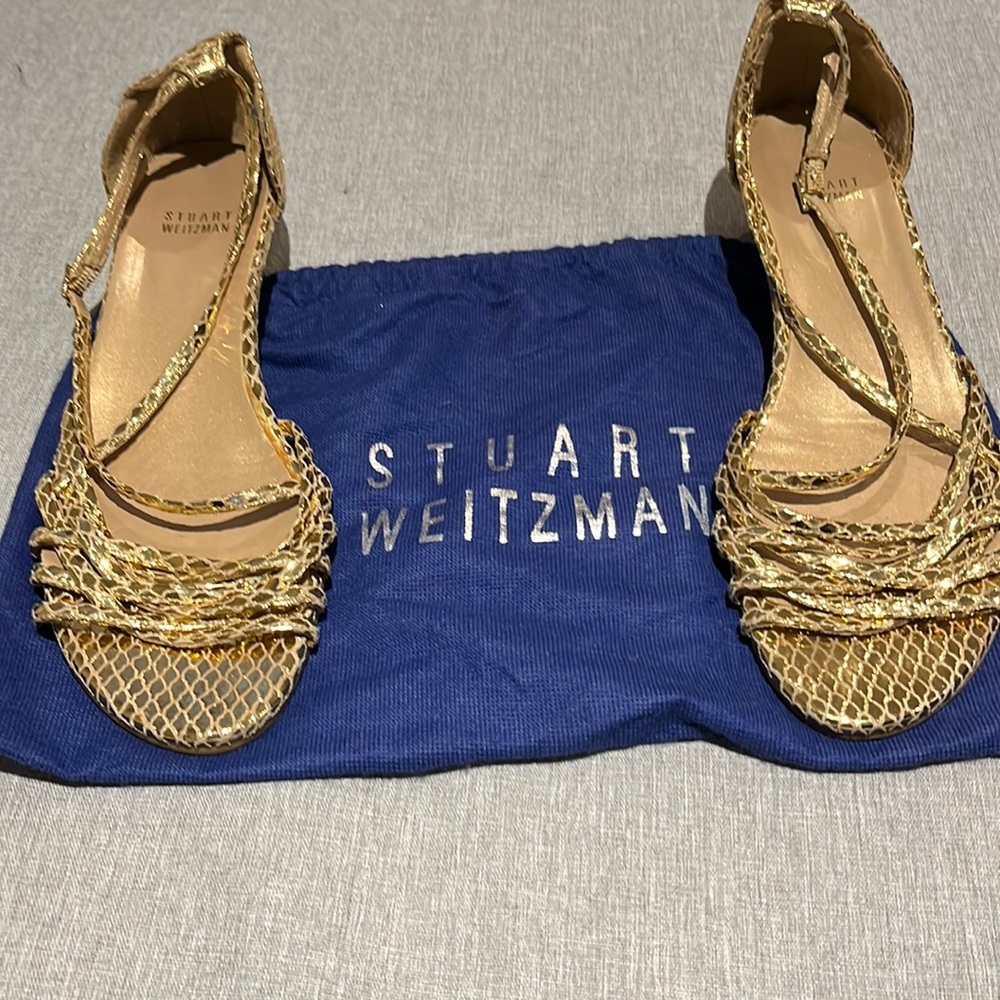 Stuart Weitzman gold mini wedge sandals size 10 US